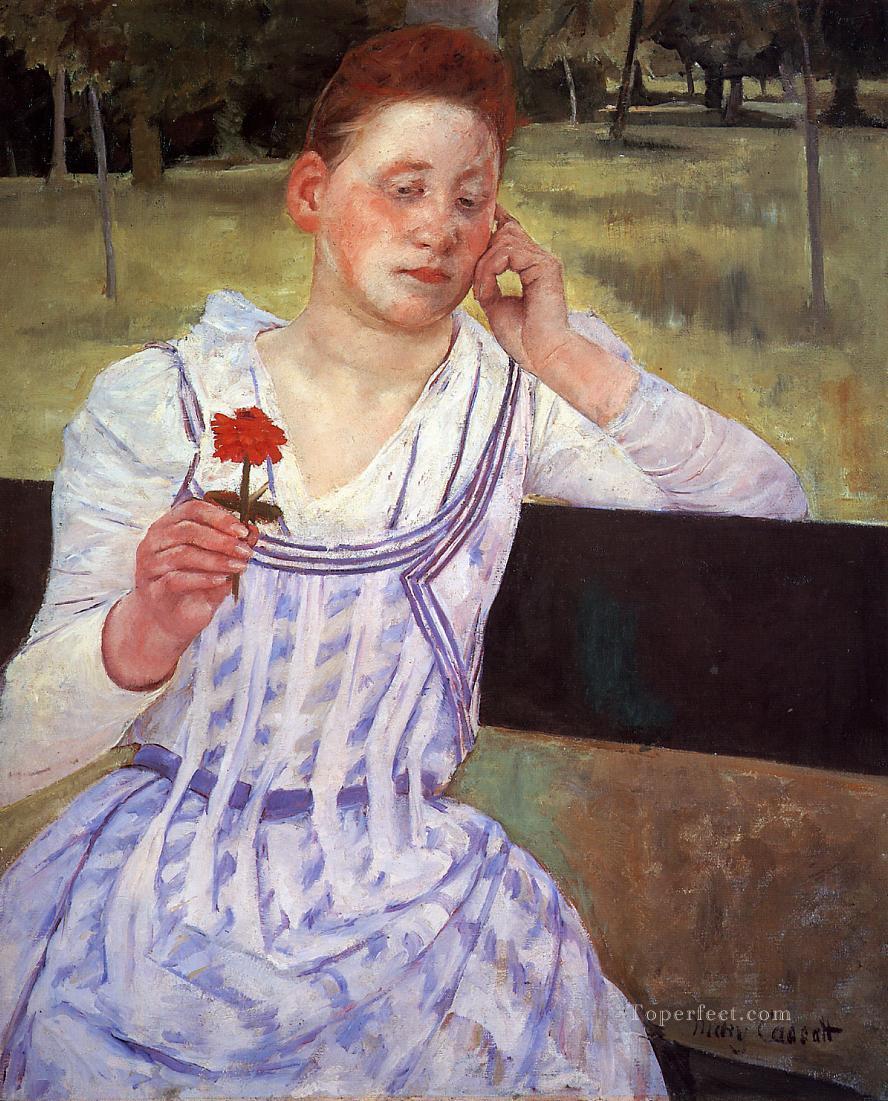 Reverie aka Woman with a Red Zinnia mothers children Mary Cassatt Oil Paintings